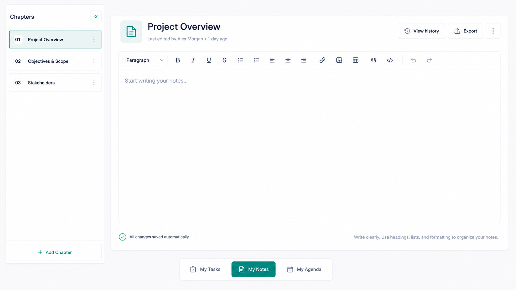 PlanRill project notes editor