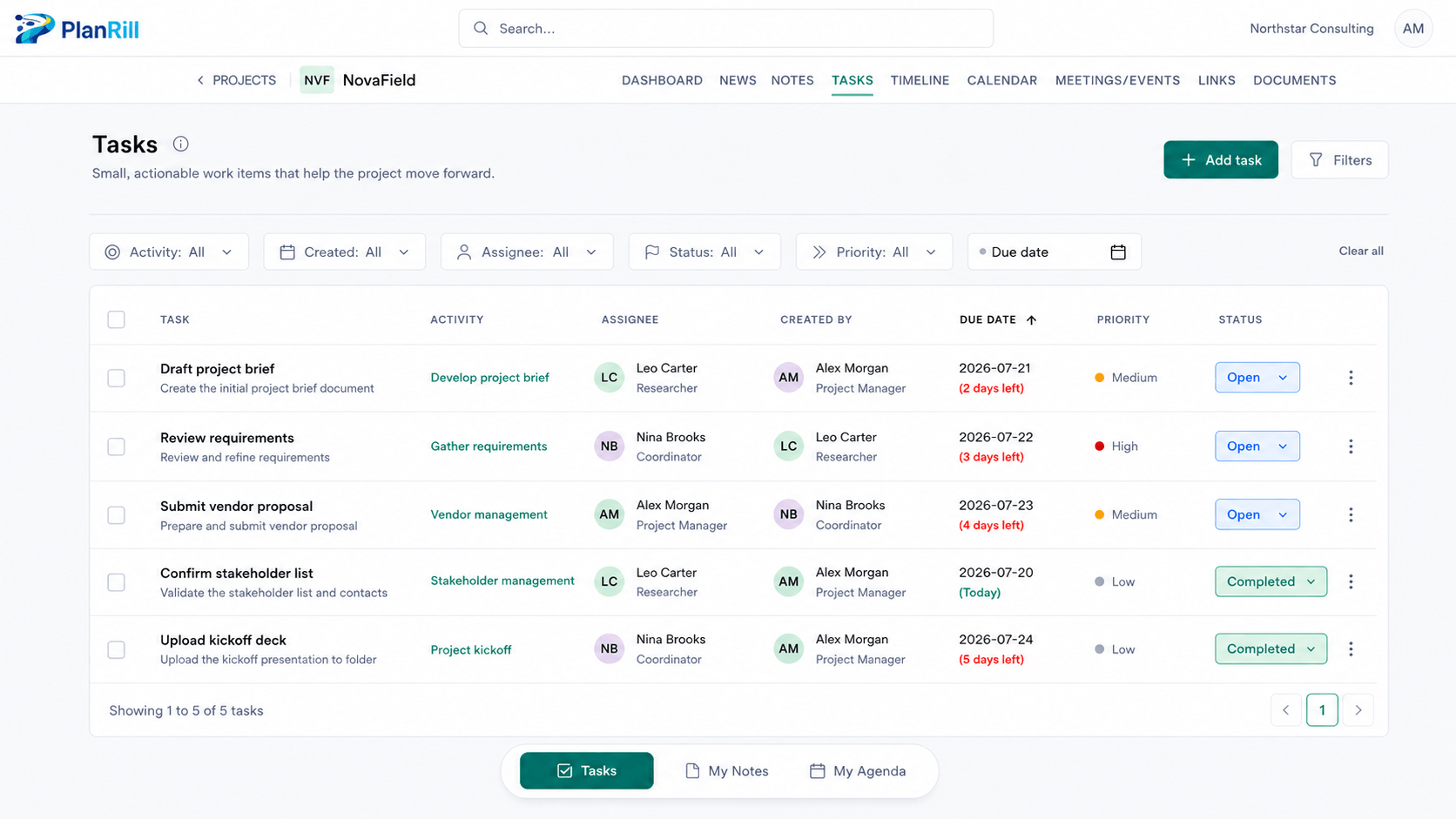 PlanRill task management table